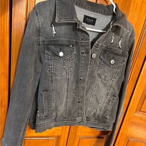 Risen Women's Distressed Gray Denim Jacket